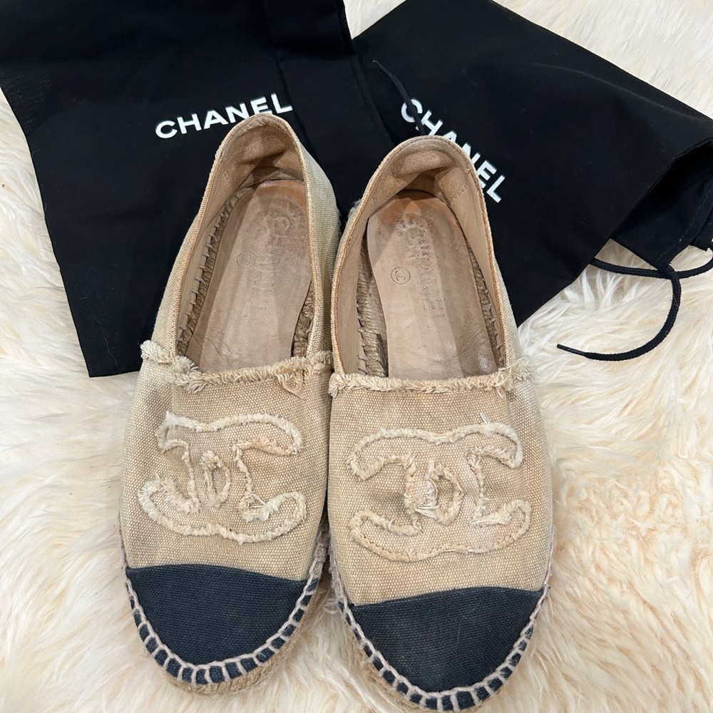Authentic CHANEL size 37 canvas cap toe espadrilles